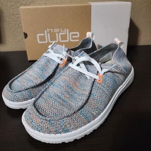 Hey Dude Womens Sz. 6 Loafers - Blue and Orange Knit